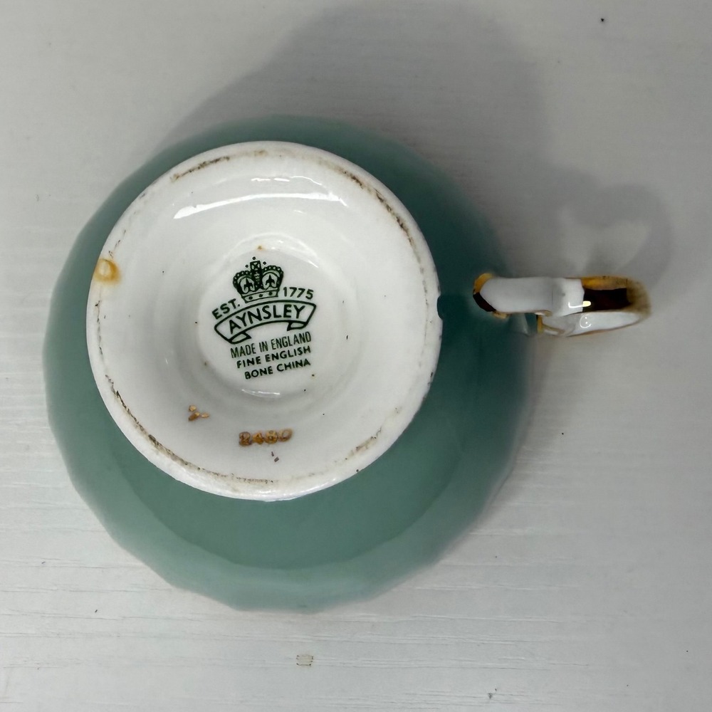 Aynsley Fine English Bone China Teacup Green Gold Leaf Fruit Scene Numbered - Picture 6 of 7